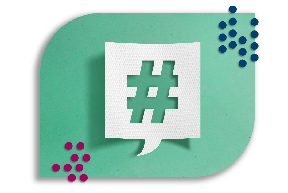 Hashtag cut out of paper on green background.