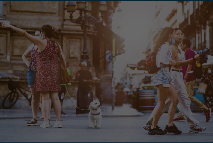 City Center with People Walking