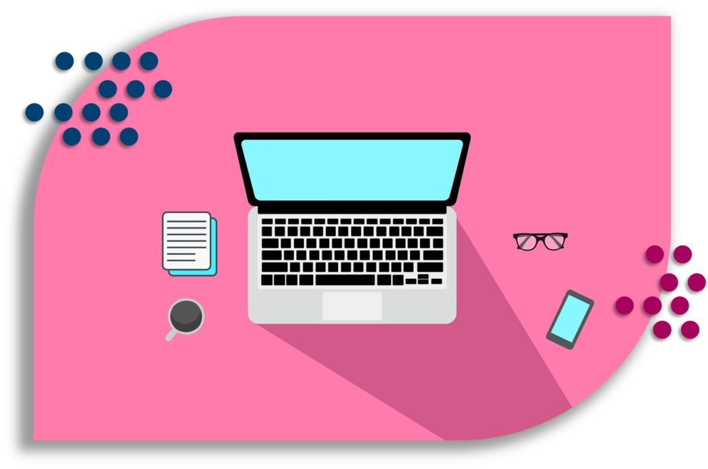 Laptop illustrations on pink background.