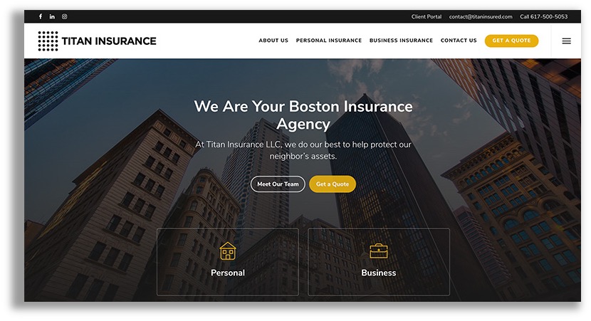 Sample insurance homepage.